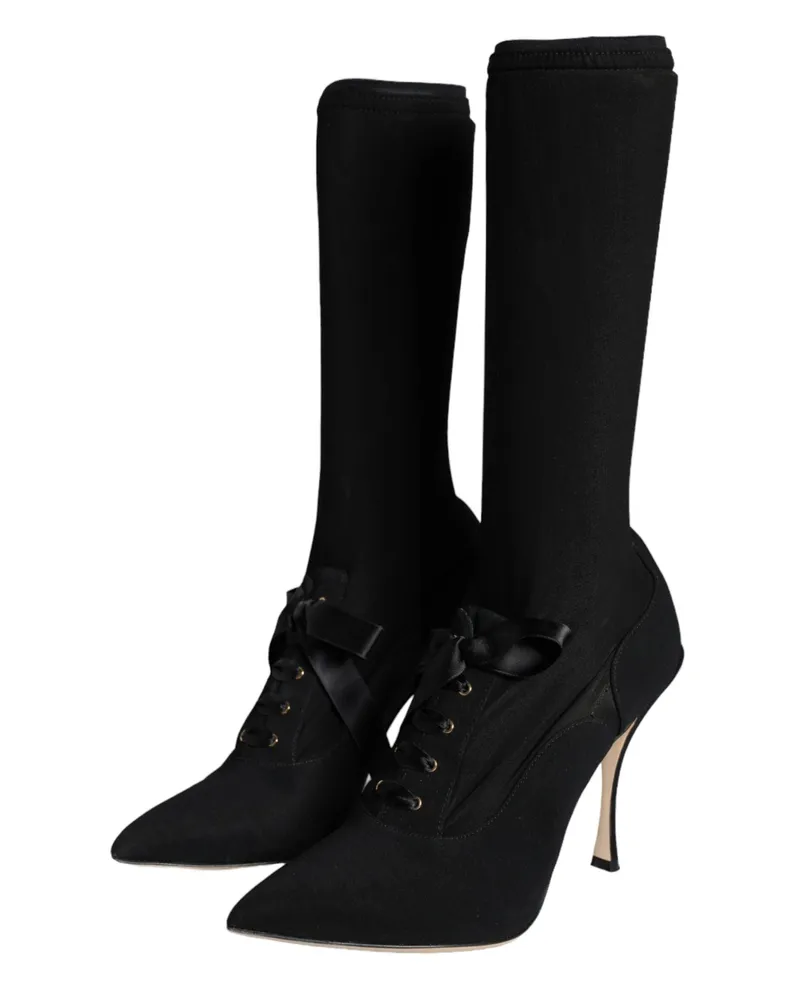 Dolce & Gabbana Women's Lace-Up Stiletto Boot Black Viscose Elastane Black