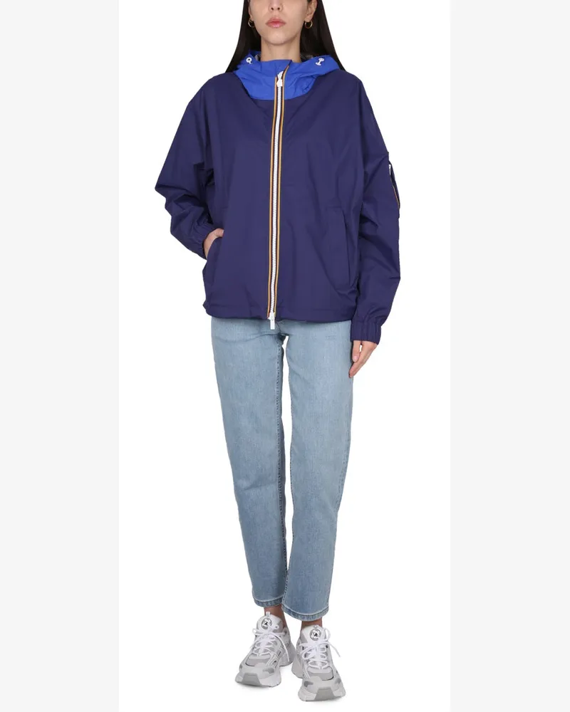 K-Way Hooded Nylon Jacket — Blue Blue