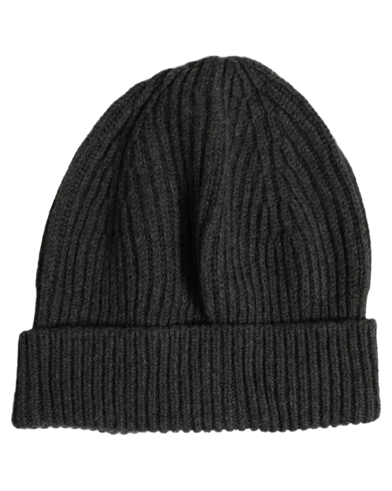 Dolce & Gabbana Men Charcoal Grey Ribbed Wool Knit Beanie Hat Virgin Gray