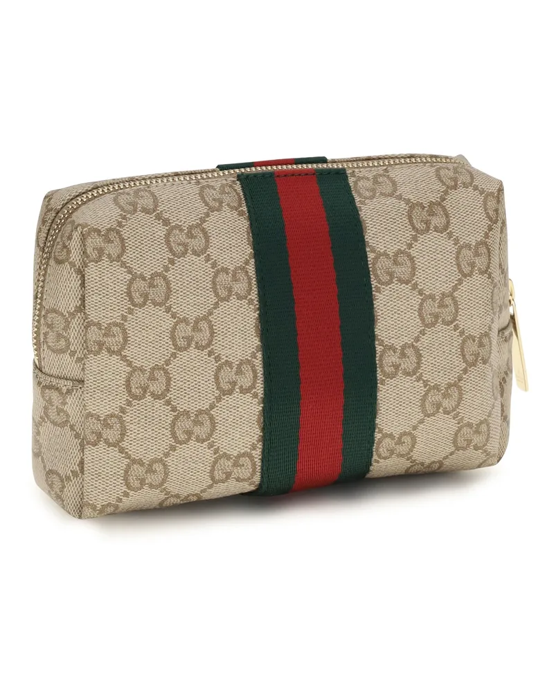 Gucci Women's Medium Beauty Case With Web Stripe Vin.san.br-Dk.br-Vrv Cotton; Linen; Polyurethane Cases Vin.san.br/dk.br/vrv Beige