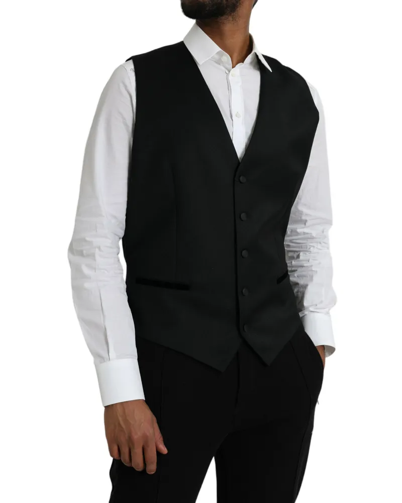 Dolce & Gabbana Men's Black Silk Waistcoat Dress Formal Vest Wool Polyester Cotton Black