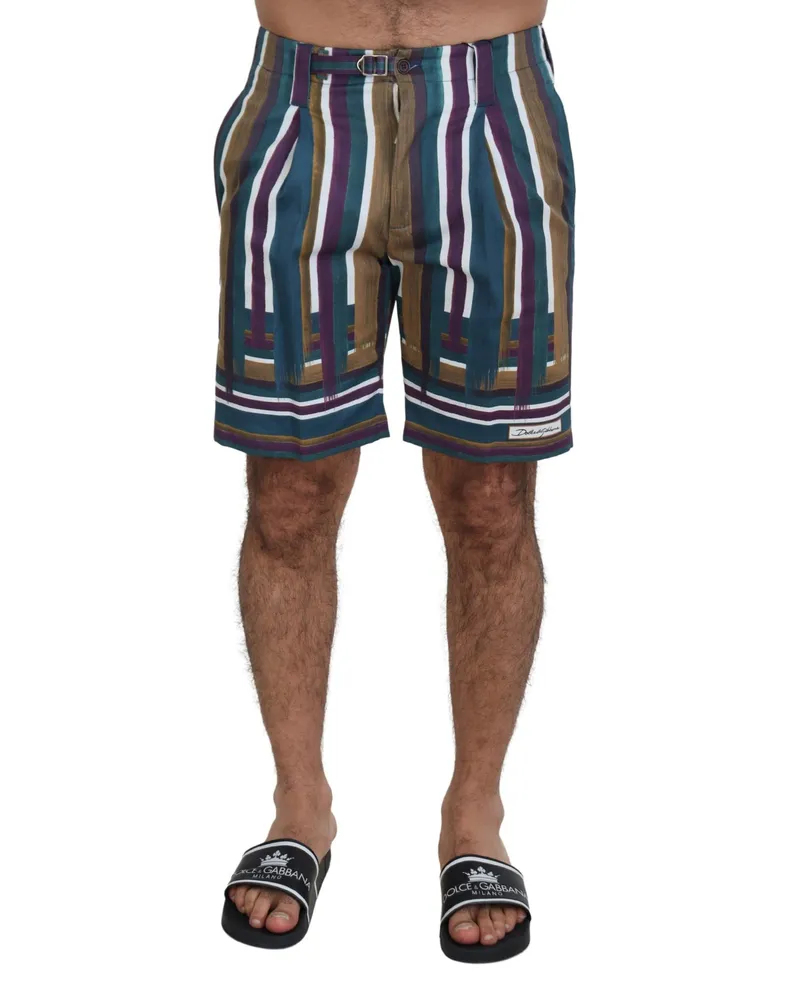 Dolce & Gabbana Multicolor Striped Cotton Chino Shorts — Blue Blue