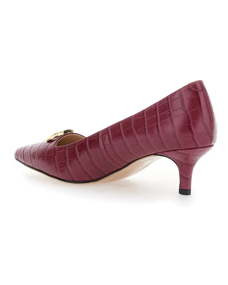 Twin-Set Crocodile-Embossed Leather Heel — Burgundy Burgundy