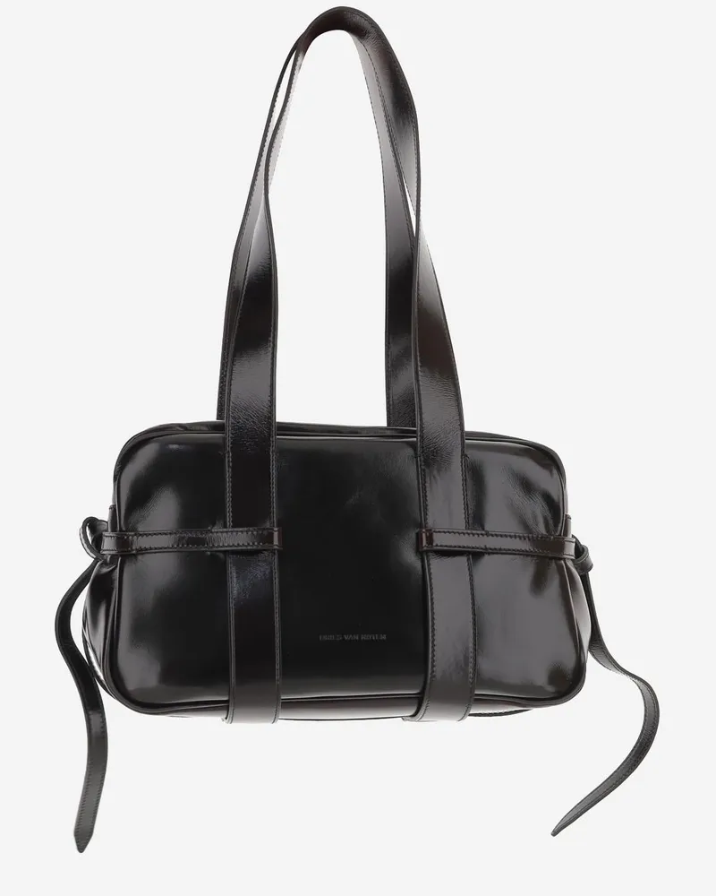 Dries van Noten Women's Shoulder Bag Glossy Leather Dark Brown Brown