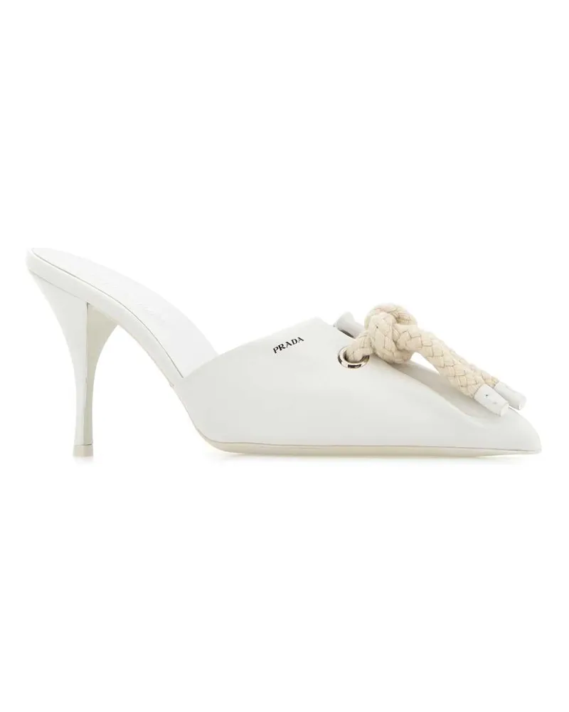 Prada Women's White Nappa Leather Mules Bianco+grezzo Slippers High Heel Shoes White