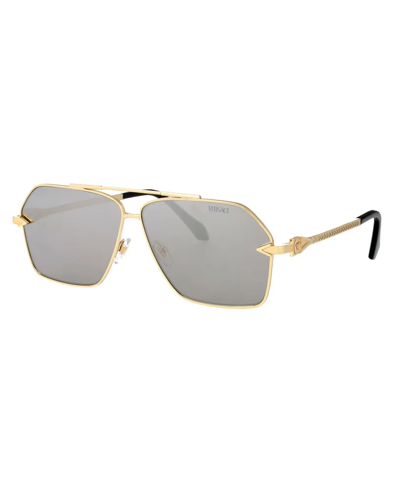 Versace 0VE2284 Gold Metal Rectangular Sunglasses — Gold Gold