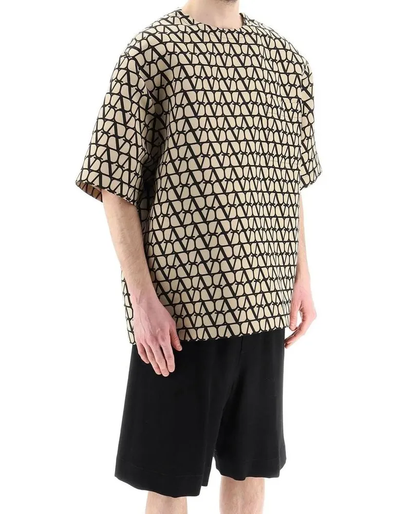 Valentino Garavani Men Brown Silk T-Shirt Beige