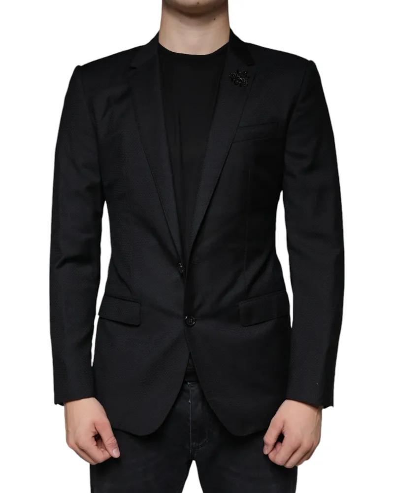Dolce & Gabbana Men Black Martini Bee Single Breasted Blazer Virgin Wool Clothing Black