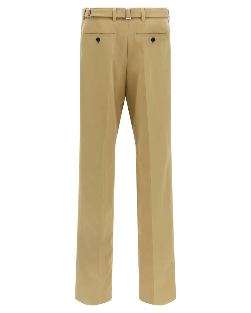 Prada Pleated Cotton Trousers — Beige Beige