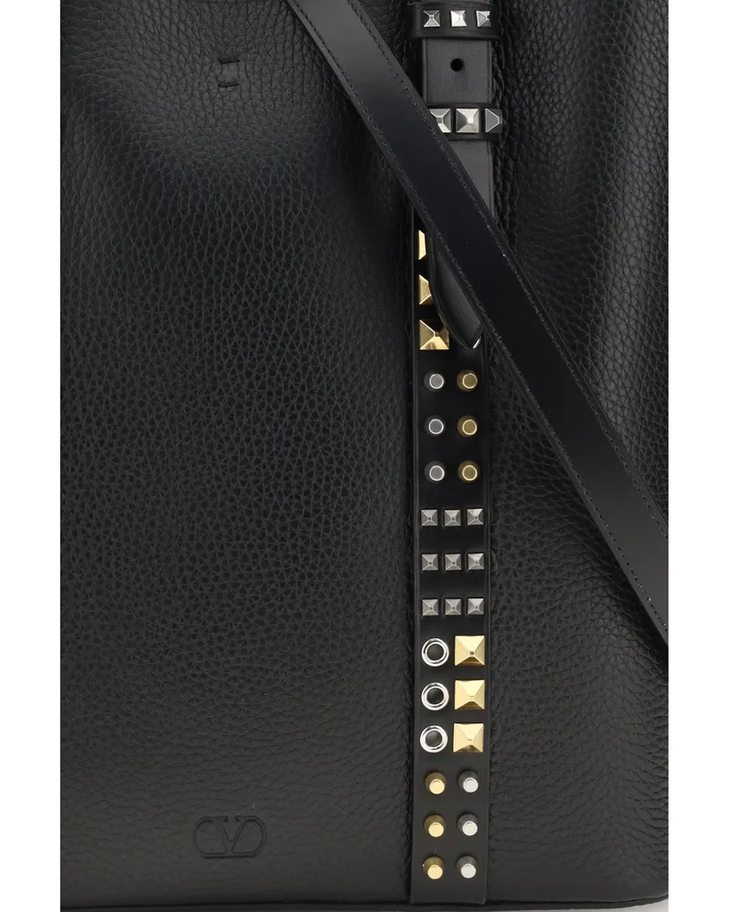 Valentino Garavani Men's Tote Bag Rockstud Black Calf Leather Shoulder Black