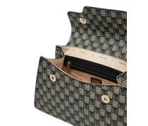 Logo-Patterned Polyurethane Top Handle Bag — Black