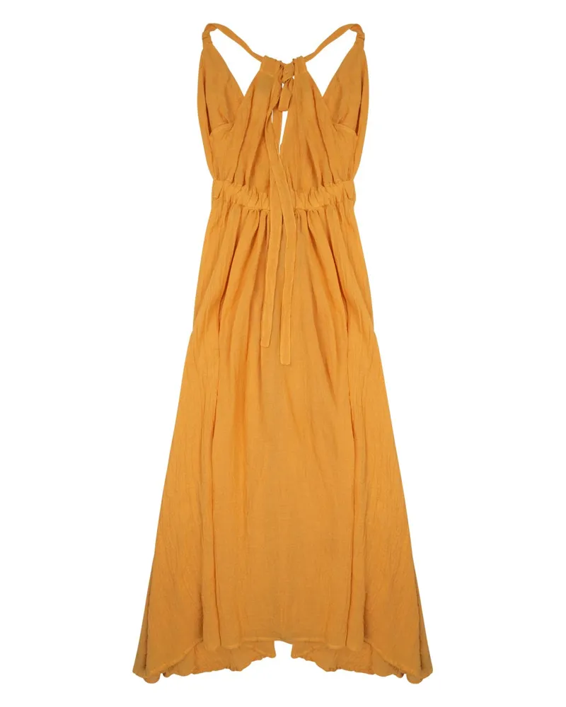 120% Lino Viscose-Linen Blend Dress — Yellow Yellow