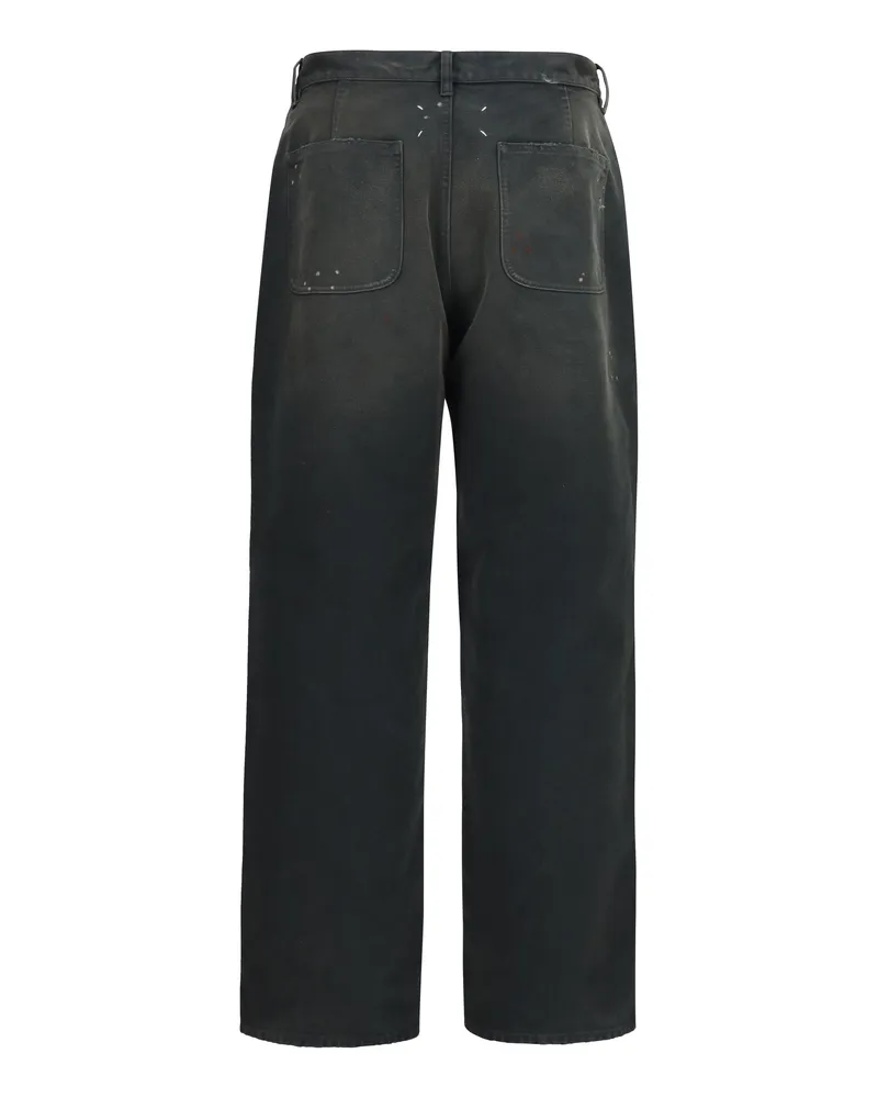 Maison Margiela Men's Double-Dye Workwear Pants Black + Spots Cotton Trousers Black