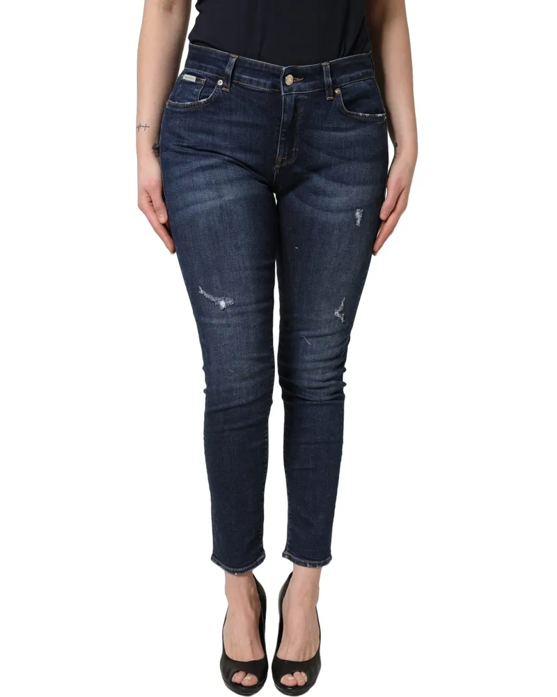 Dolce & Gabbana Women's Blue Distressed Skinny Cotton Denim Jeans Elastane Clothing Blue