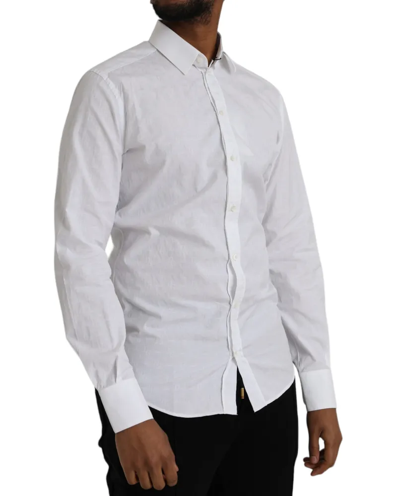 Dolce & Gabbana Men's White Cotton Long Sleeve Dress Gold Shirt White