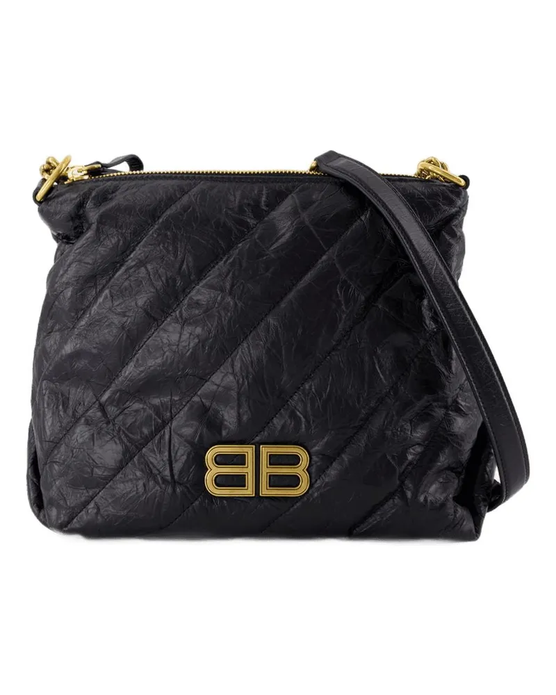 Balenciaga Women's Crush Small Shoulder Bag -  Leather Black Calfskin Shoulder-Hobo-Bags Black