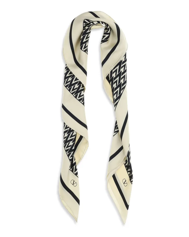 Valentino Garavani Women's Silk Foulard With All-Over Monogram Print Crema-Nero Scarf Crema/nero Scarfs Beige