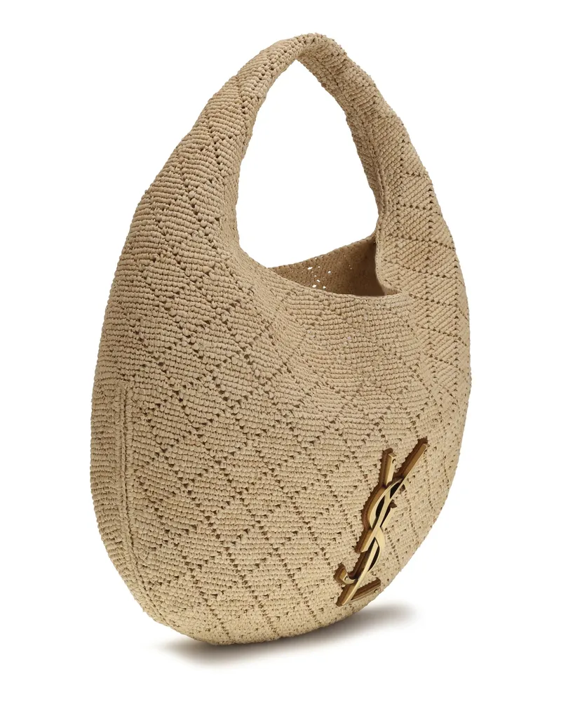 Saint Laurent Women's Icare Hobo Bag Raffia Pale Brown-Brick Shoulder Brown/brick Beige