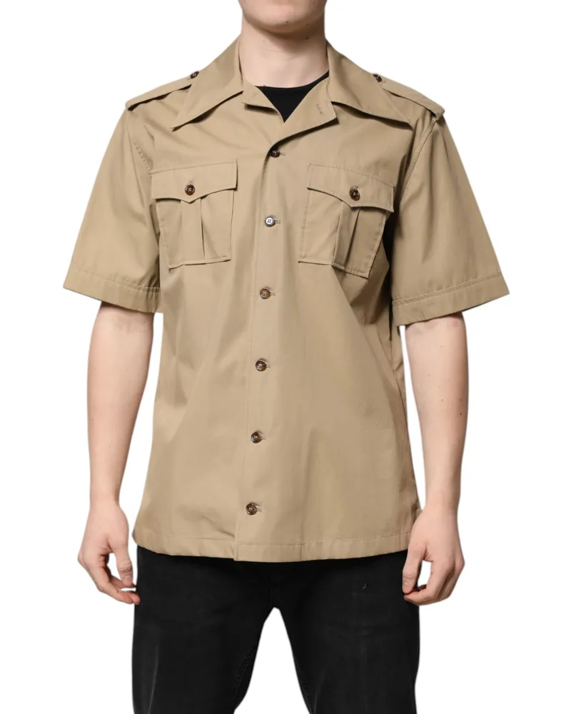 Dolce & Gabbana Men's Brown Graphic Print Short Sleeves Shirt Cotton Brown