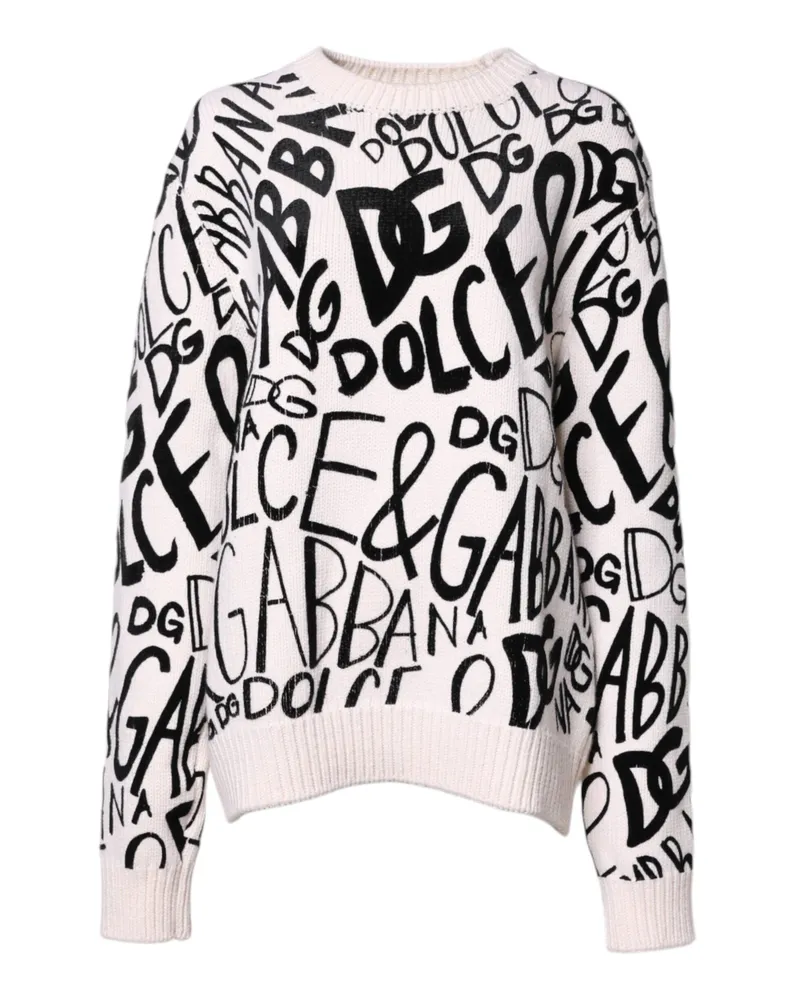 Dolce & Gabbana Women Logo-Print Virgin Wool Sweater White White
