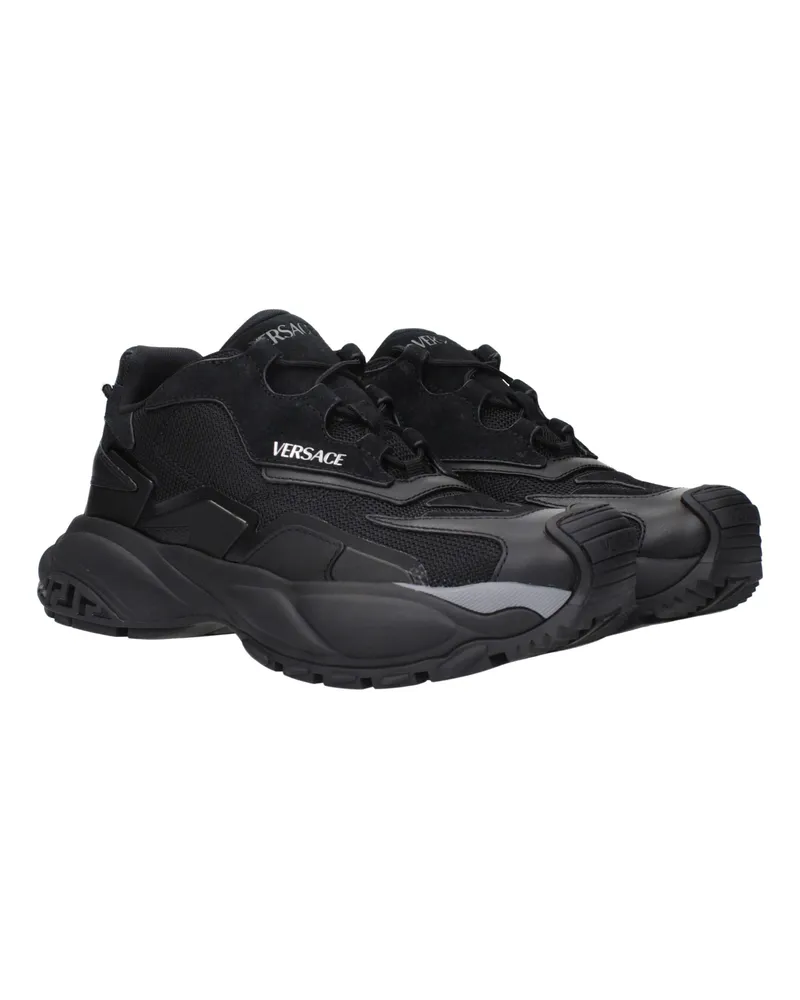Versace Men's Black Fabric Chunky Sneakers Black