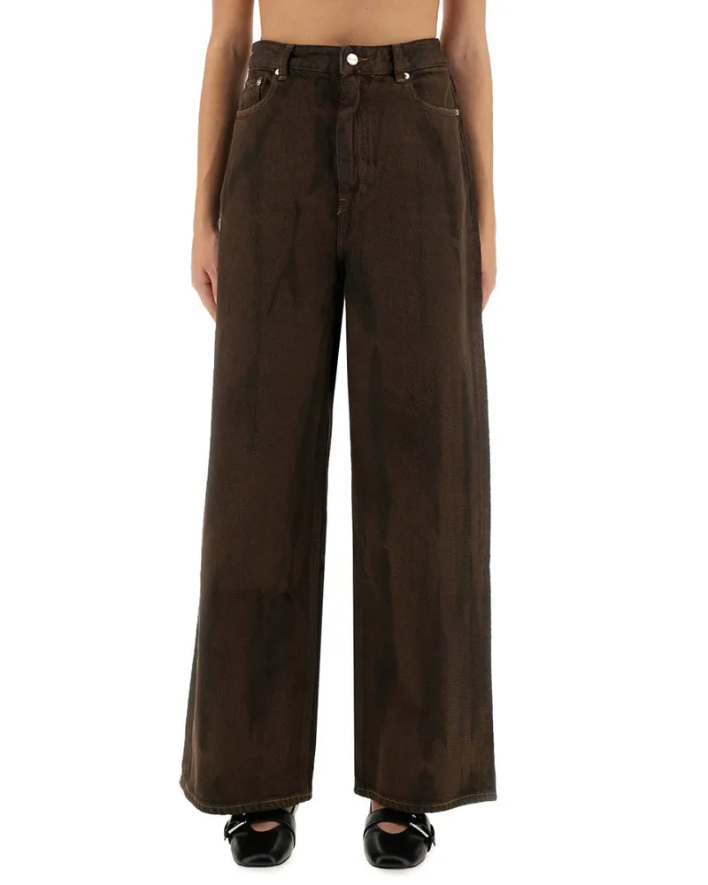 Ganni Baggy Organic Cotton Jeans — Brown Brown