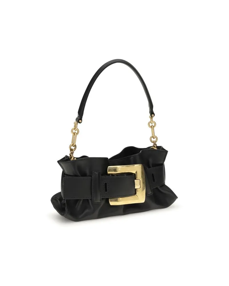 Balmain Women's Black Calf Leather Bos Taurus Shoulder Bag Black