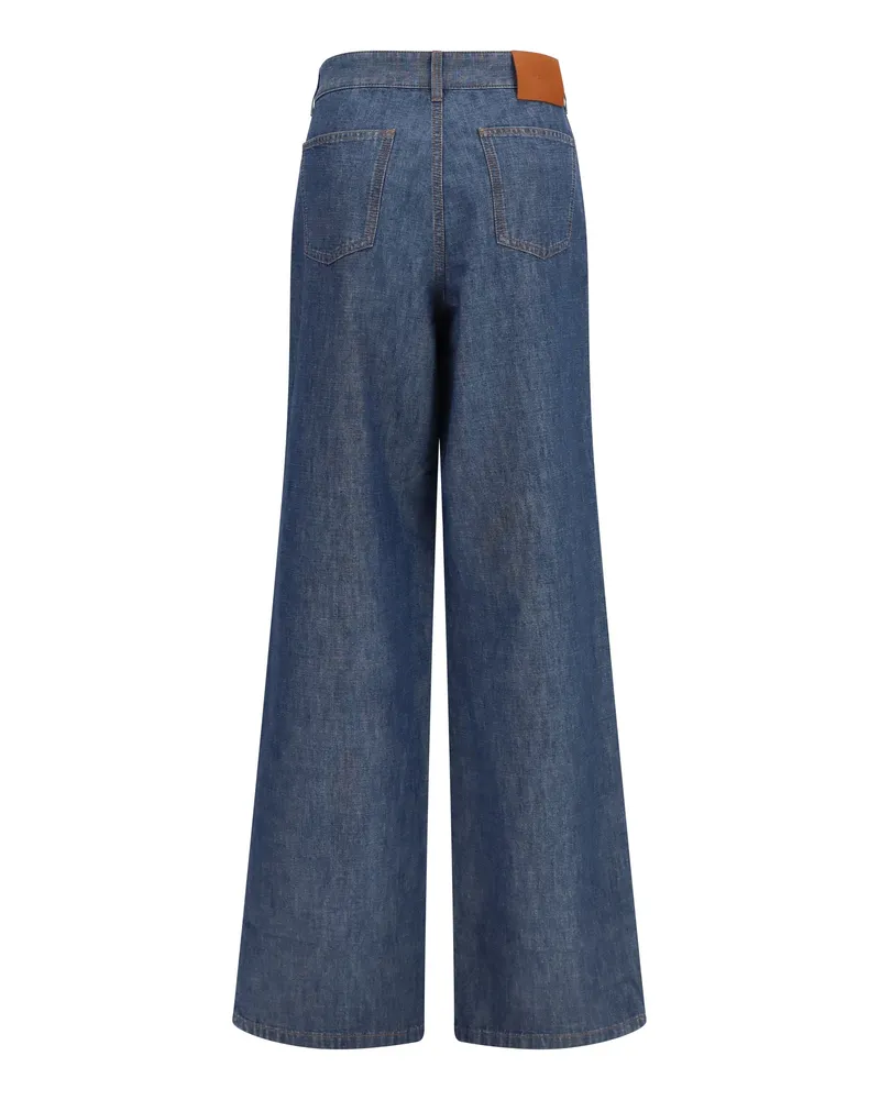 Fendi Women's Jeans Wide-Leg Chambray Navy Cotton Navy