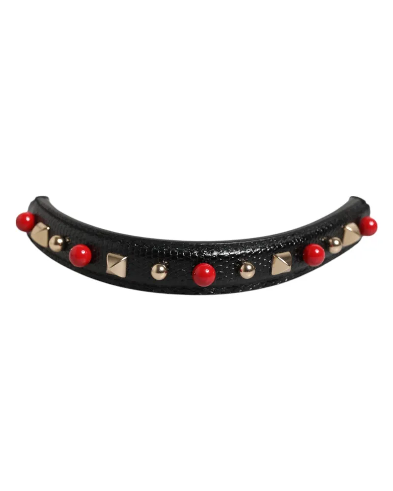 Dolce & Gabbana Black Embellished Leather Bag Handle Women Shoulder Strap Calf Accessory Black