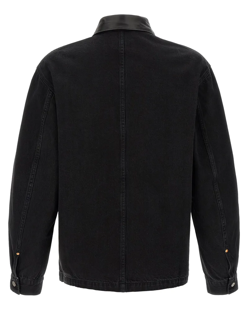 Christophe Lemaire Leather Collar Denim Jacket — Black Black