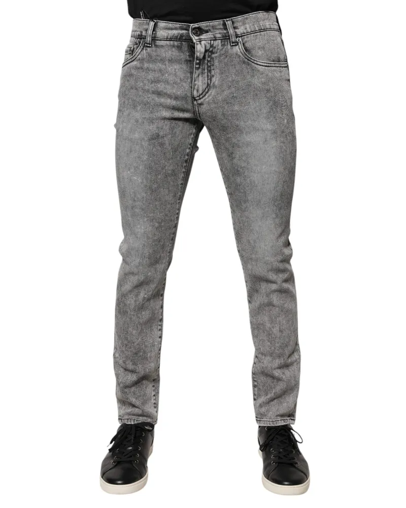 Dolce & Gabbana Men Gray Logo Plaque Cotton Slim Fit Denim Jeans Elastane Clothing Gray