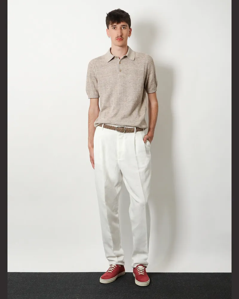 Brunello Cucinelli Men's Linen And Cotton Trousers White White