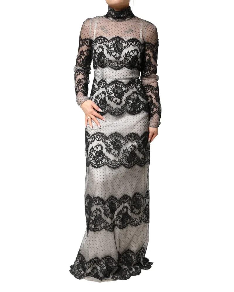 Dolce & Gabbana Women's Black White Lace Silk Blend Maxisheath Dress Black-White Co+pa+pl+se Black/white Multicolor