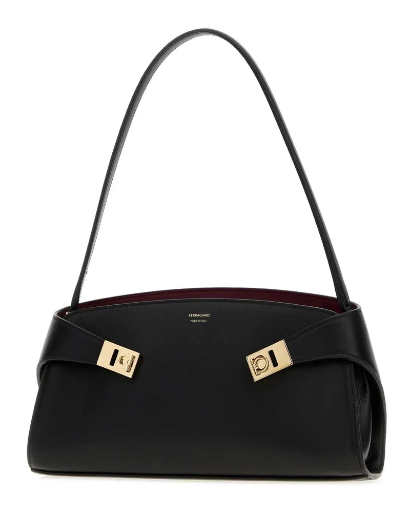 Ferragamo Women's Black Leather Hug Shoulder Bag Neroborgognaborgogna Borse A Mano Black