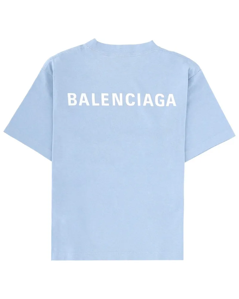 Balenciaga Logo-Printed Cotton T-Shirt — Blue Blue