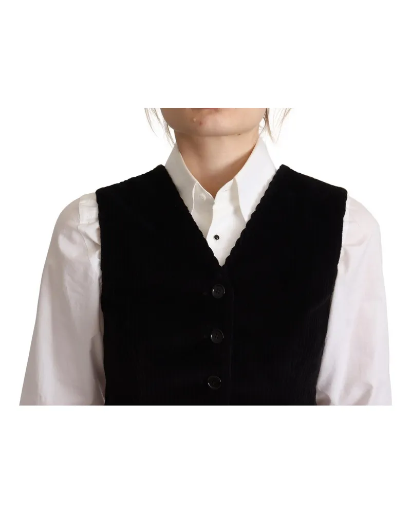 Dolce & Gabbana V-Neck Corduroy Button Vest — Black Black