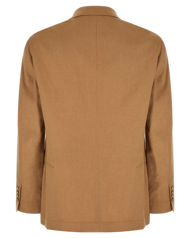 Brunello Cucinelli Double-Breasted Camel Blazer — Beige Beige