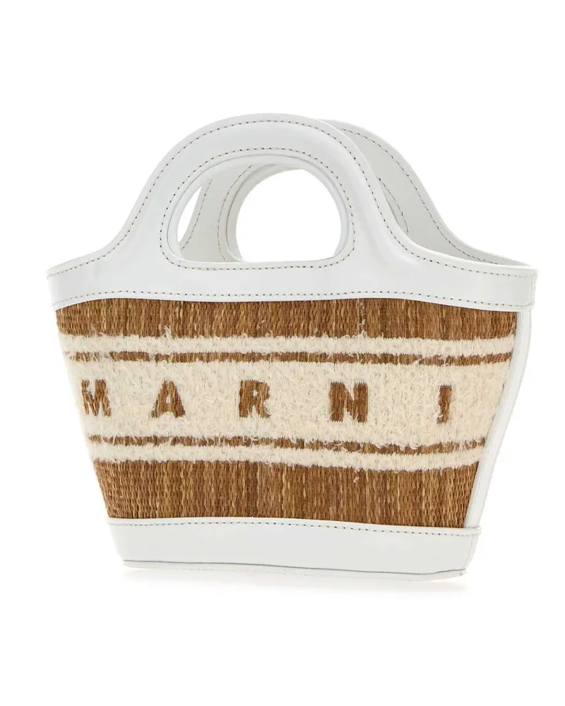 Marni Women's Two-Tone Raffia And Leather Micro Tropicalia Summer Handbag Ecruwhite Borse A Mano White