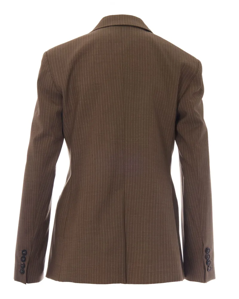 Max Mara Women's Double-Breasted Blazer Umico Camel Pinstripe Virgin Wool Jacket Brown