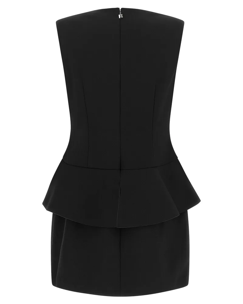 ROTATE Birger Christensen Sculptural Peplos Ruffle Dress — Black Black