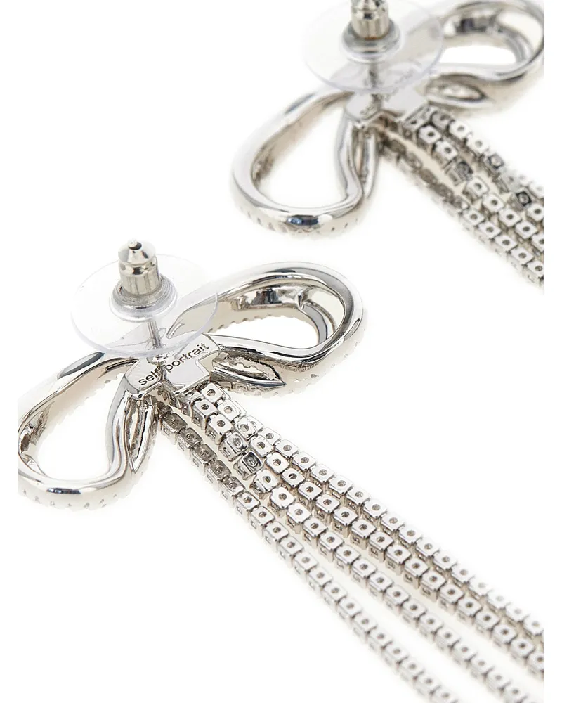 Self-Portrait Crystal Bow Earrings — Silver Silver