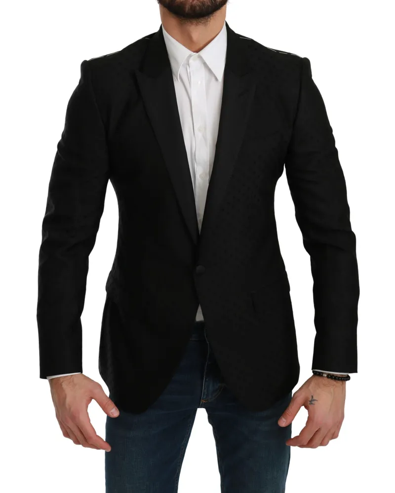 Dolce & Gabbana Men Black Slim Fit Coat Jacket Martini Blazer Virgin Wool Rayon Clothing Black
