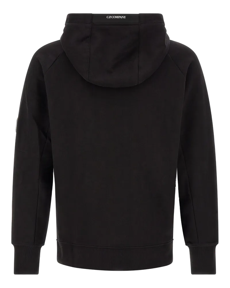 C.P. Company Diagonal Raised Fleece Cotton Hoodie — Black Black
