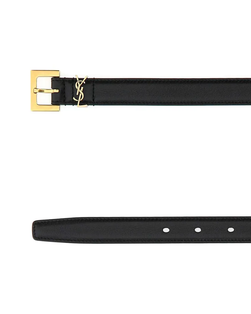 Saint Laurent Logo Buckle Leather Belt — Black Black
