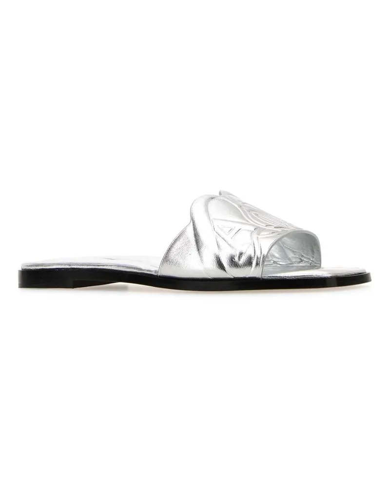 Alexander McQueen Women's Silver Leather Slippers Flat Shoes Silver