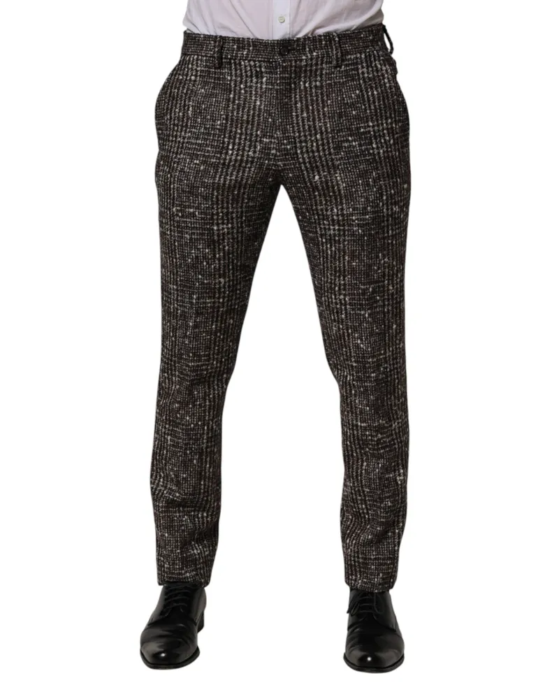 Dolce & Gabbana Men's Brown Wool Plaid Skinny Dress Trouser Pants Alpaca Nylon Brown