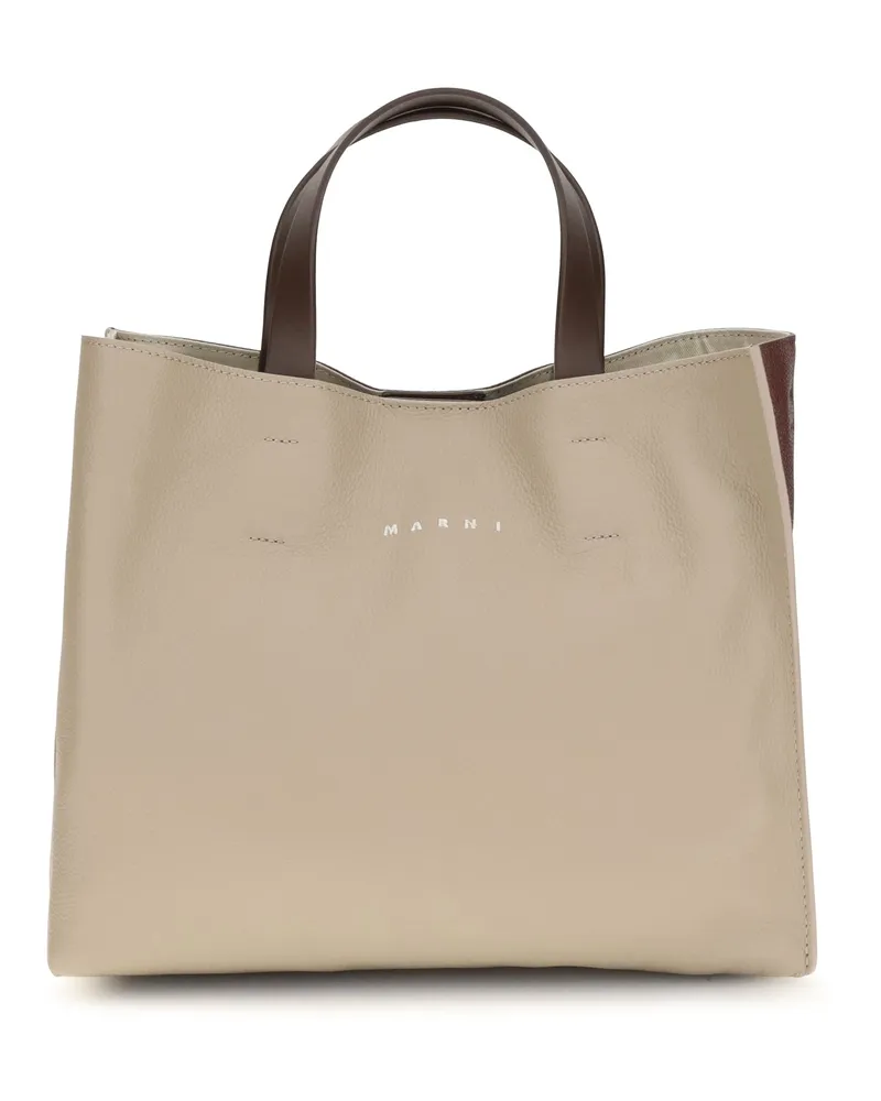 Marni Women's Tote Bag Museo Calf Leather Moon Stone-Dark Burgundy-Coffee Shoulder Stone/dark Burgundy/coffee Red