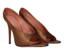 Satin Open-Toe Pump — Brown
