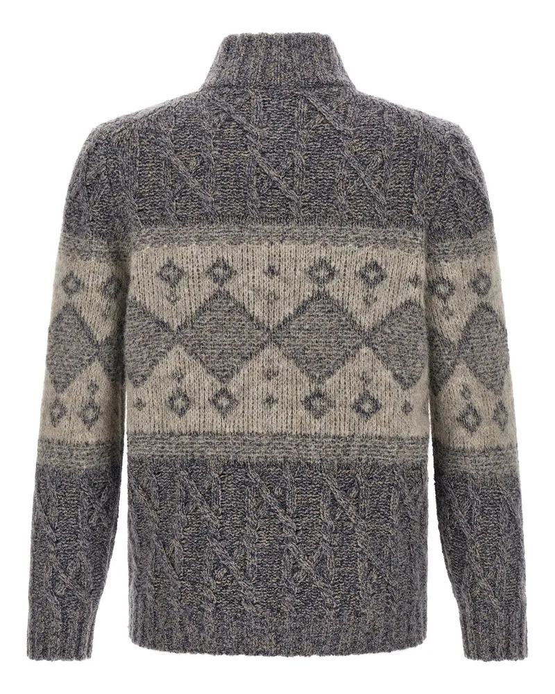 Brunello Cucinelli Geometric Patterned Chiné Yarn Cardigan — Grey Grey