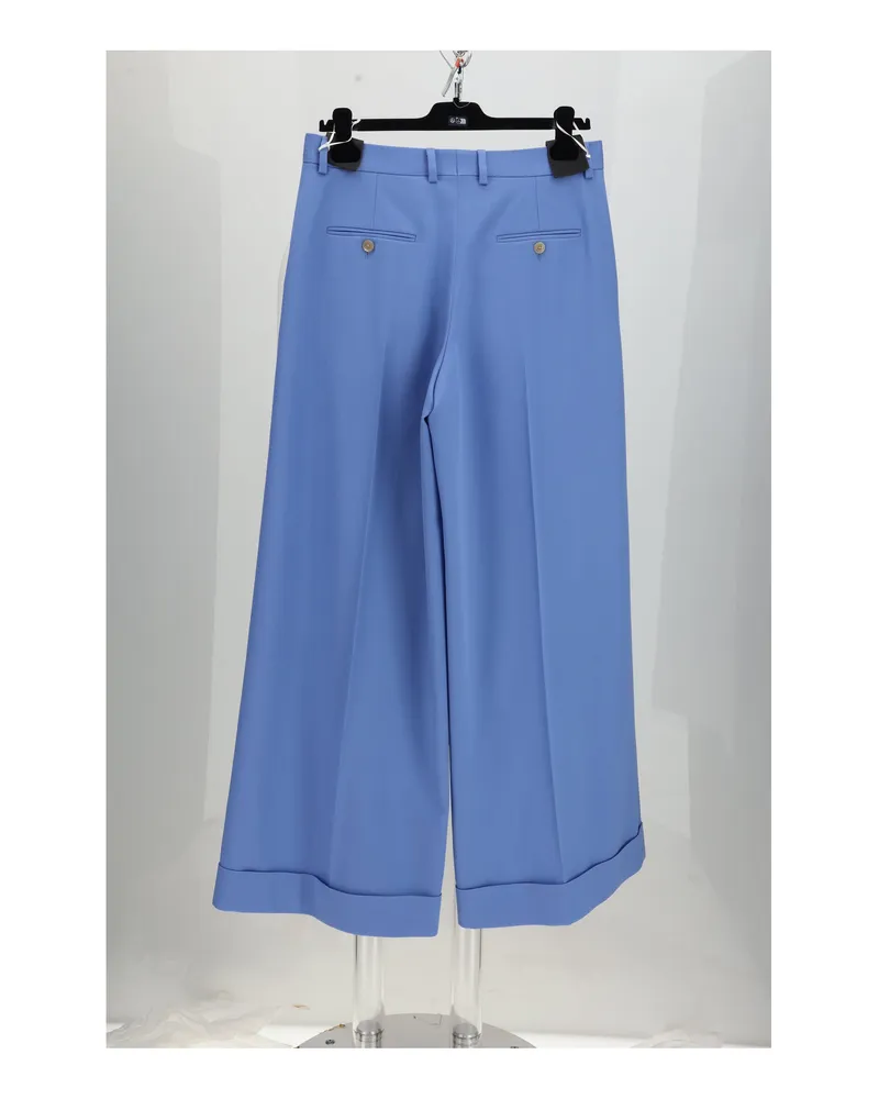 Celine Women's Trousers Long Docks Sky Blue Polyester Blue